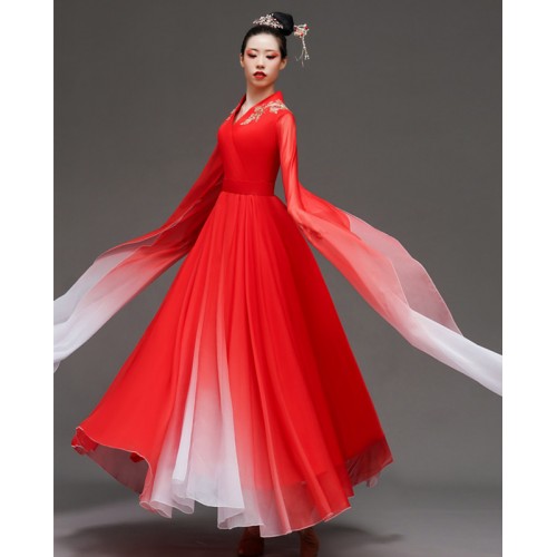 Red gradient colored Chinese Classical dance costumes for women girls waterfall sleeves fairy princess dance dresses modern dance opening dance hanfu 